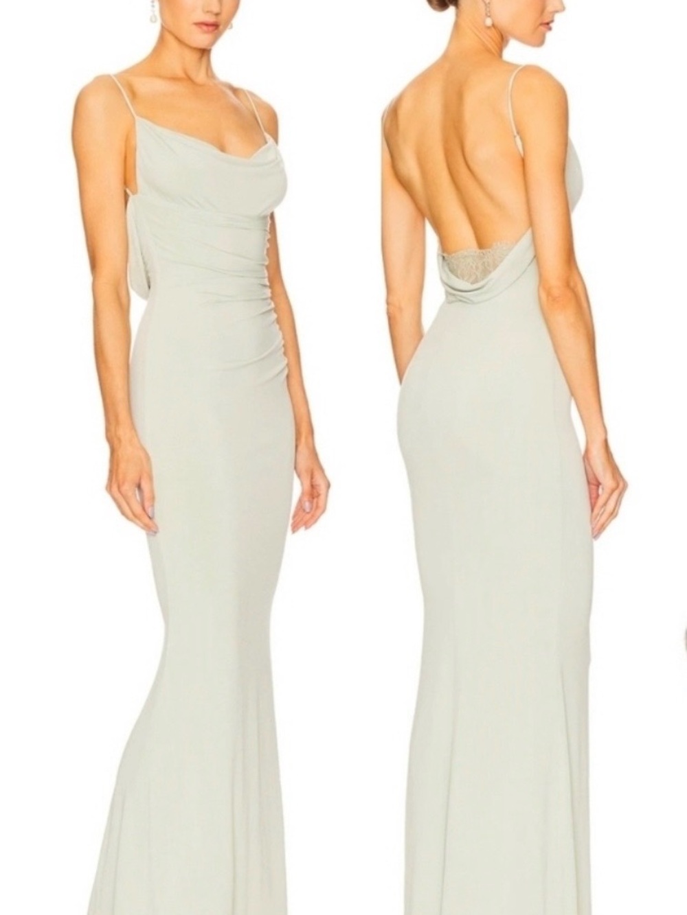 Katie May Surreal Light Sage Backless Cowl Neck Slip Gown